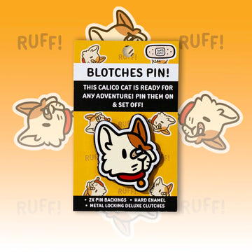 Carded Blotches headshot enamel badge with deluxe locks; kawaii cat pin for jackets, ita bags, and lanyards—furry accessories.