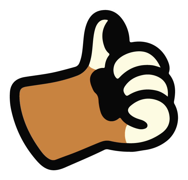 Thumbs up cartoon hand icon, part of That's Ruff's playful visuals.