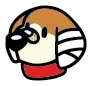 Cartoon-style sticker featuring a dog with a red collar and bandaged face from the 'That's Ruff!' collection. A playful and unique design perfect for adding charm to laptops, notebooks, or water bottles while showcasing bold, creative flair.