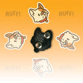 Back of the Blotches calico cat hard-enamel pin showing twin posts and metal locking clutches—cute furry merch accessory.