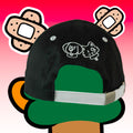 Back view showing dog and cat embroidery with adjustable strapback and embossed clasp—furry merch baseball cap.