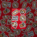 Stack of Friends sheets on red; eco-friendly plant-cellulose stickers—durable, water-resistant, UV-safe for everyday decorating.