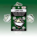Lamp the Samoyed (cone of shame) hard-enamel head pin on backing card—adorable dog lapel pin for bags, hats, and con fits.