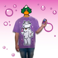 Model wearing a washed purple oversized 260gsm cotton tee with Samoyed “Lamp” graphic holding grape fanta—furry streetwear/furry clothing by THAT'S RUFF.