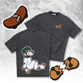 Flat lay showing back Ollie skater dog graphic and front embroidered skateboard on an acid-wash grey oversized tee—furry clothing.