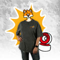 Front view of grey oversized tee with embroidered broken-skateboard chest logo—kawaii streetwear and furry merch.