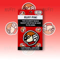 Ruff the beagle head enamel badge on display card with deluxe locking clutches—cute dog pin; great furry accessory or gift.